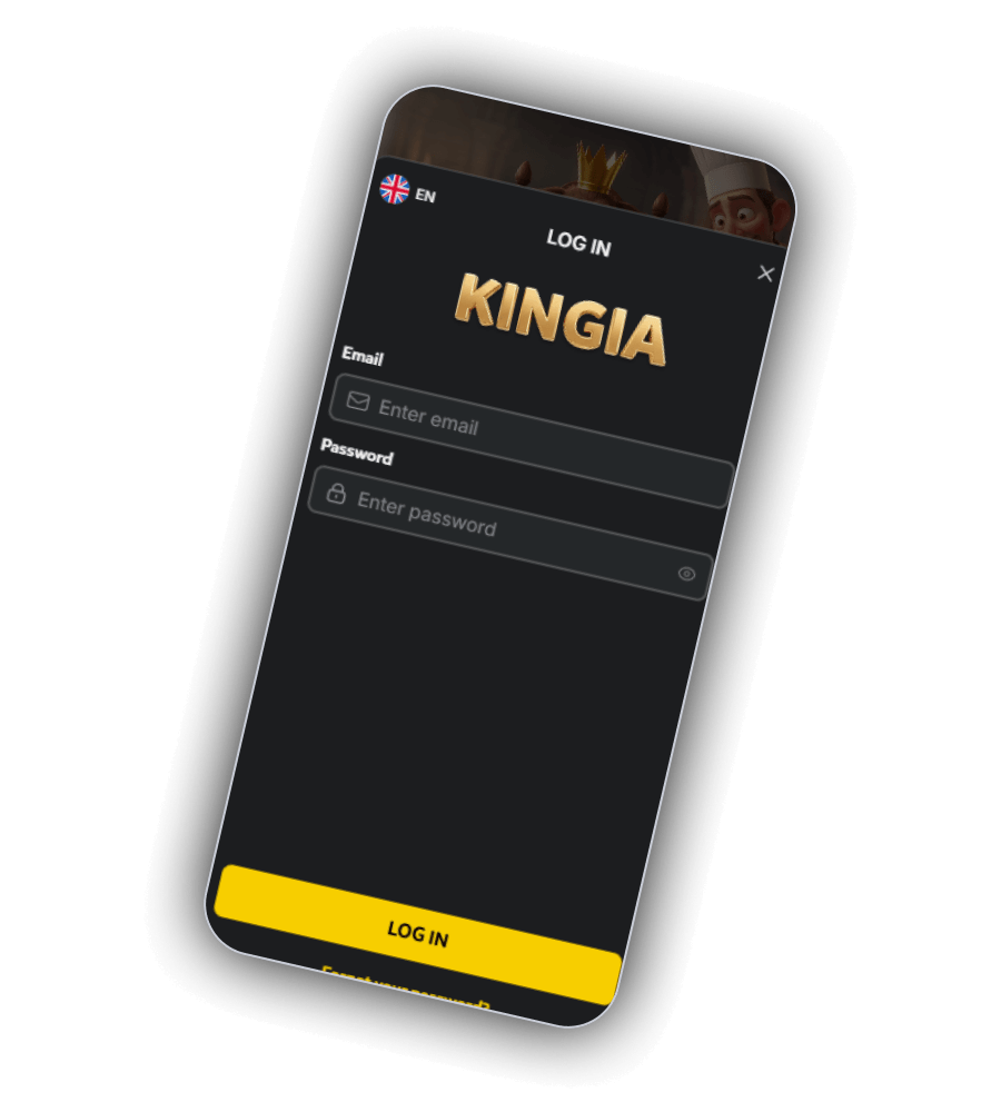 Aanmeldingsloket van Kingia Casino met documentcontrole en betaalkaarten in kolommen